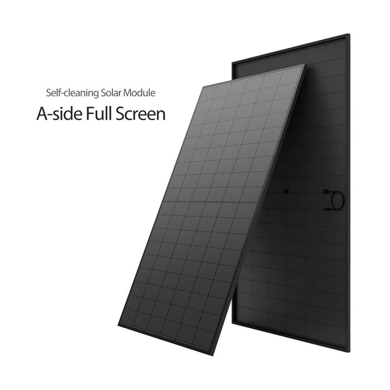 Panel solar autolimpiable de 435 W, completamente negro, con pantalla completa y lado A